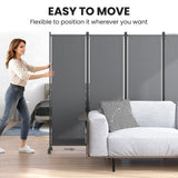 4 Panel Folding Room Divider with Lockable Wheels, Dark Grey
