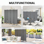 4 Panel Folding Room Divider with Lockable Wheels, Dark Grey