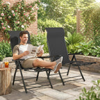 Set of 2 Folding Patio Chairs with Footrest and 5-Position Recline, Black