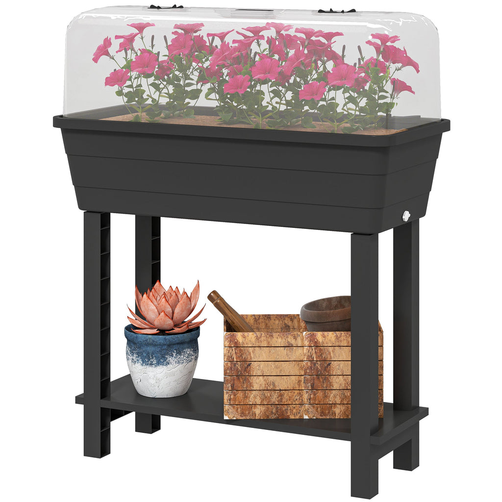 41L Self-Watering Raised Garden Bed with Lid and Shelf, Black