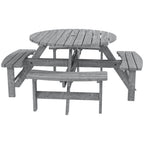 Wooden Patio Dining Set for 8 with Round Table and 4 Benches, Grey