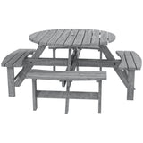 Wooden Patio Dining Set for 8 with Round Table and 4 Benches, Grey