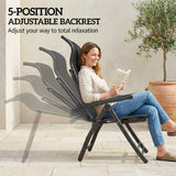 Set of 2 Folding Patio Chairs with Footrest and 5-Position Recline, Black