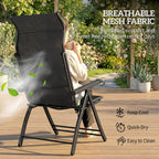 Set of 2 Folding Patio Chairs with Footrest and 5-Position Recline, Black