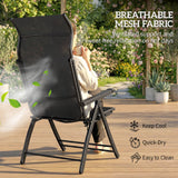 Set of 2 Folding Patio Chairs with Footrest and 5-Position Recline, Black