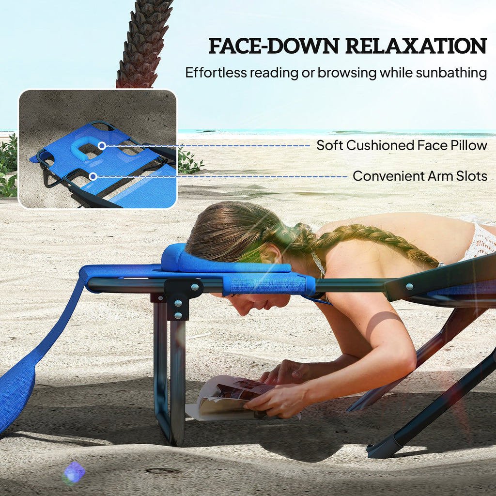 Folding Lounge Chair with Reading Hole and Headrest, Dark Blue