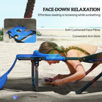 Folding Lounge Chair with Reading Hole and Headrest, Dark Blue