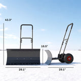Heavy-Duty Metal Snow Pusher with Wheels & Adjustable Handle, 29" x 16.5" Black