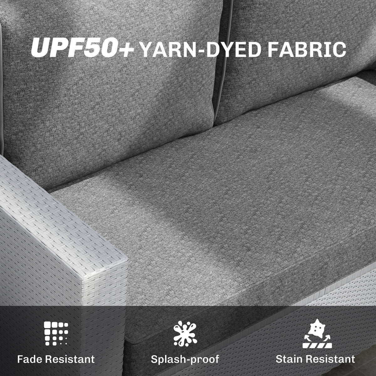 2 Seater Outdoor Seat Cushions with Backrest, Grey
