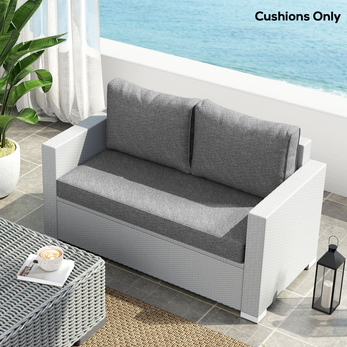 2 Seater Outdoor Seat Cushions with Backrest, Grey
