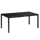70.9" Rectangular Outdoor Dining Table with Tempered Glass Top, Black