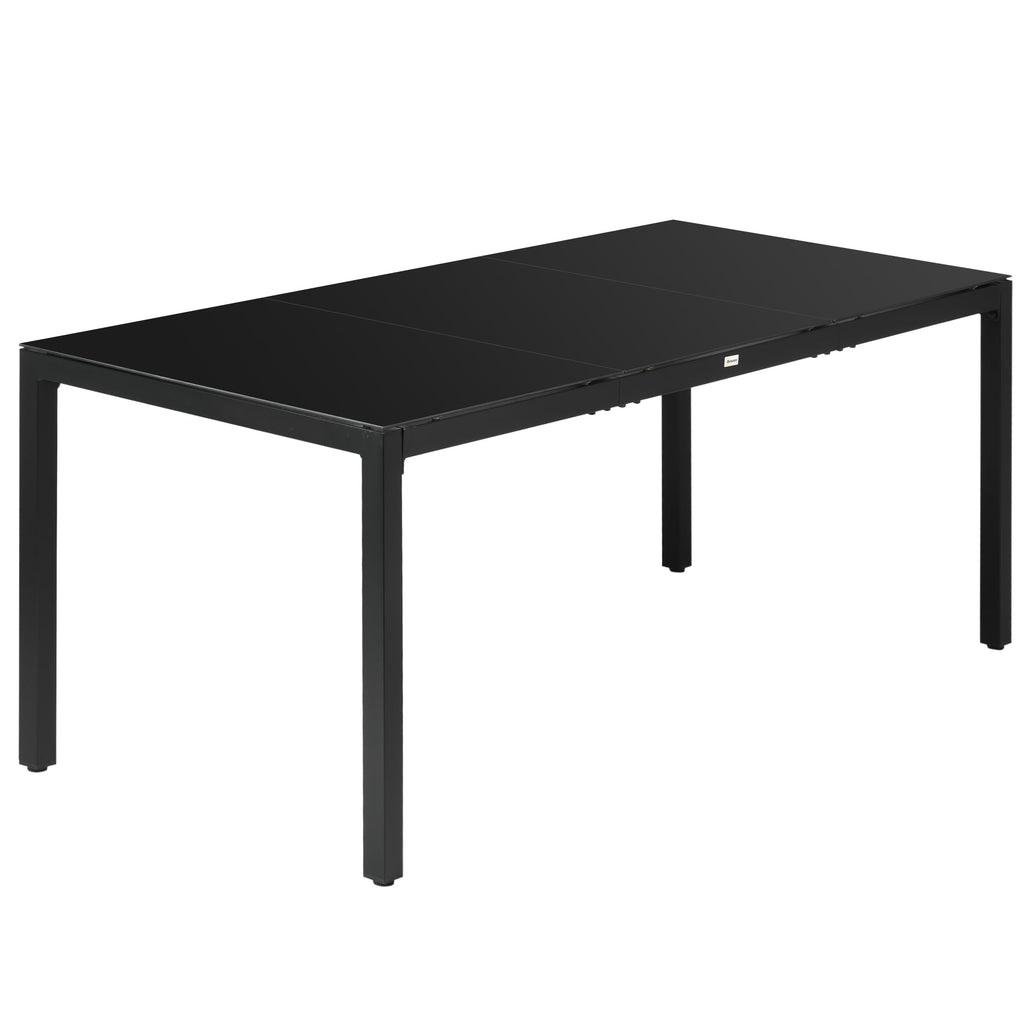70.9" Rectangular Outdoor Dining Table with Tempered Glass Top, Black