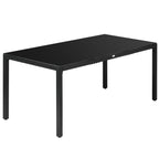 70.9" Rectangular Outdoor Dining Table with Tempered Glass Top, Black