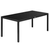70.9" Rectangular Outdoor Dining Table with Tempered Glass Top, Black