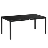 70.9" Rectangular Outdoor Dining Table with Tempered Glass Top, Black