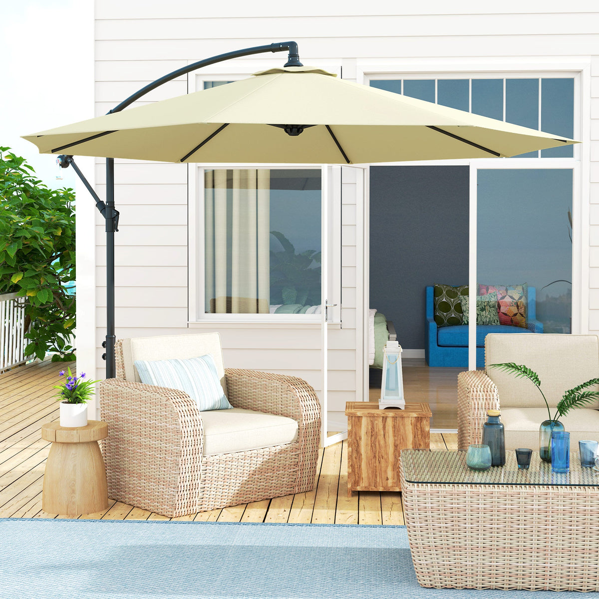 10' Deluxe Patio Umbrella with Crank and Cross Base, Beige