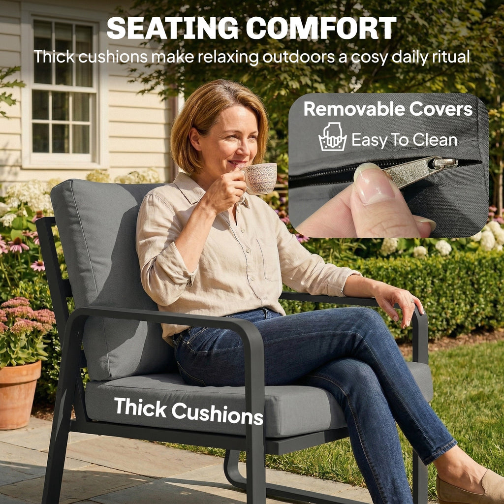 4-Piece Outdoor Sofa Set with Loveseat & 2 Chairs, Coffee Table, Black
