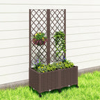 56.3" Self-Watering Planter Box with Trellis and Wheels, Brown