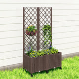 56.3" Self-Watering Planter Box with Trellis and Wheels, Brown