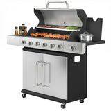 6 Burner Propane Gas Grill with Side Burner, 63,000 BTU , Warming Rack & Cabinet
