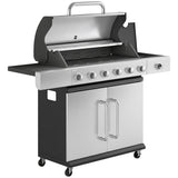 6 Burner Propane Gas Grill with Side Burner, 63,000 BTU , Warming Rack & Cabinet