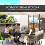 5 Piece Rattan Garden Dining Set with Stackable Chairs, Light Grey
