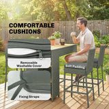 5 Piece Outdoor Bar Set with Storage Table and Cushions, Gray