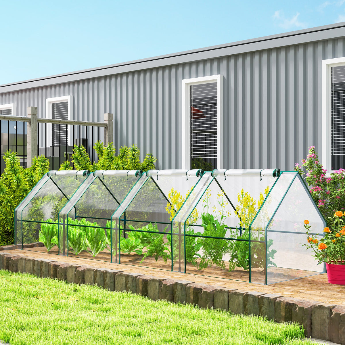 Mini Greenhouse with Zippered Doors & Roll-up Windows,