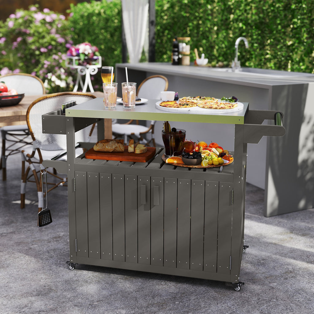 Outdoor Bar Cart with Storage Cabinet, Dark Gray