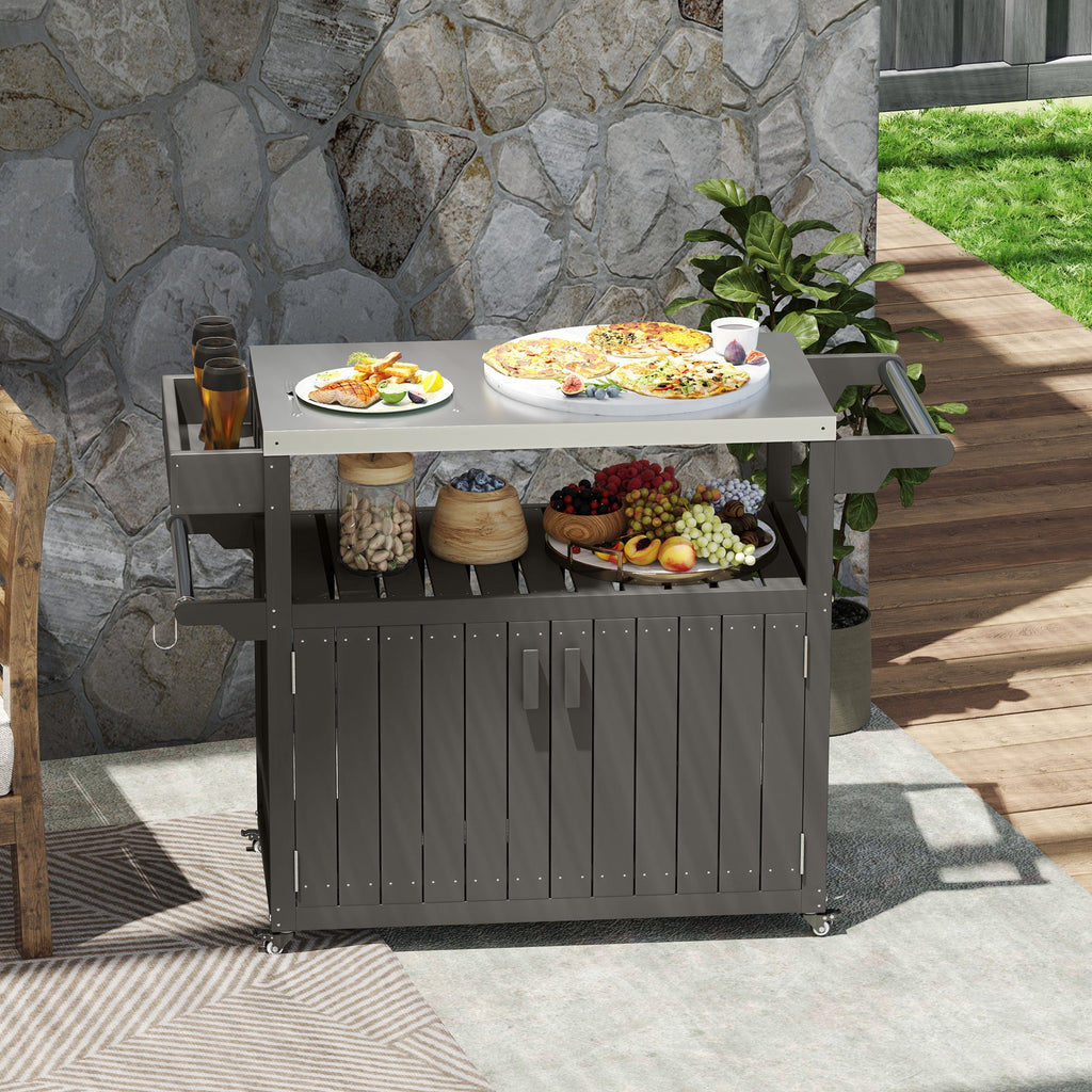 Outdoor Bar Cart with Storage Cabinet, Dark Gray