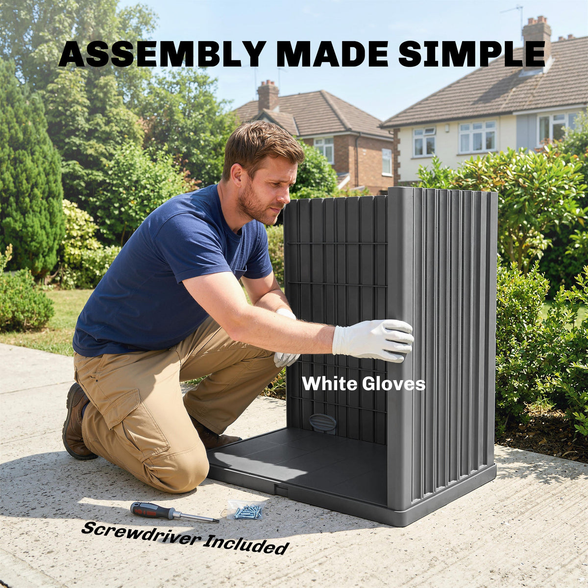 82 Gallon Outdoor Storage Box with Roll-Up Door and Removable Shelf, Grey