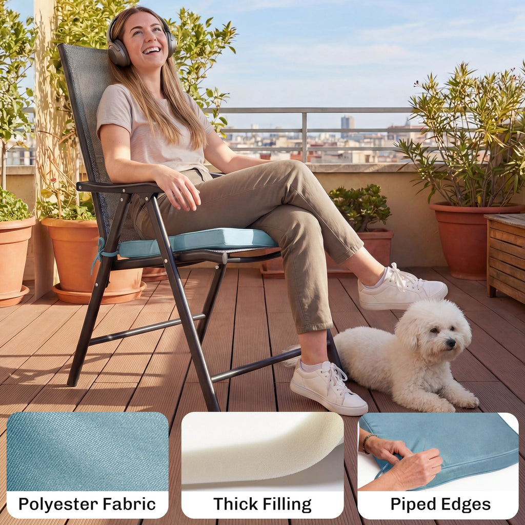 Set of 6 Chair Cushion Seat Pads with Straps, Light Grey
