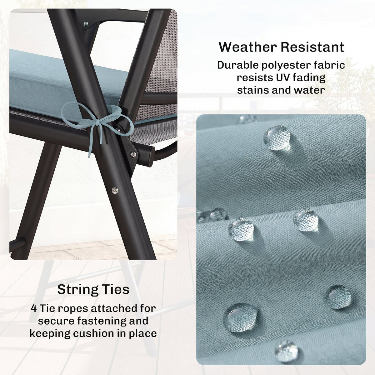 Set of 6 Chair Cushion Seat Pads with Straps, Light Grey