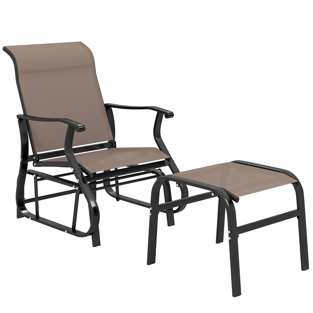 2-Piece Outdoor Glider Chair with Ottoman and All-Weather Breathable Mesh, Brown