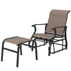 2-Piece Outdoor Glider Chair with Ottoman and All-Weather Breathable Mesh, Brown