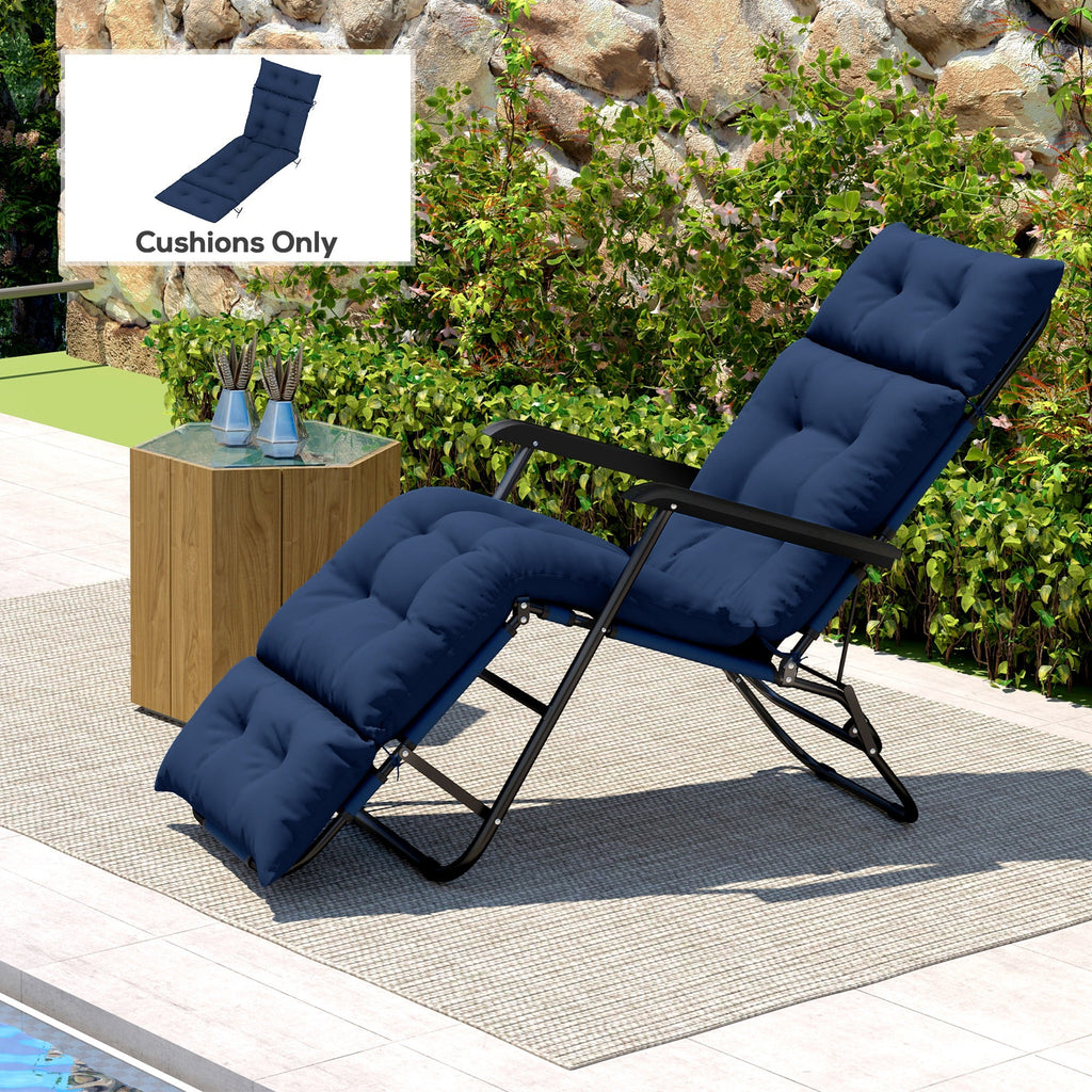 Tufted 74.8" x 22" x 4" Outdoor Chaise Lounge Cushion with Ties, Navy Blue