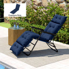 Tufted 74.8" x 22" x 4" Outdoor Chaise Lounge Cushion with Ties, Navy Blue