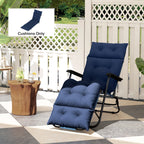 Tufted 74.8" x 22" x 4" Outdoor Chaise Lounge Cushion with Ties, Navy Blue
