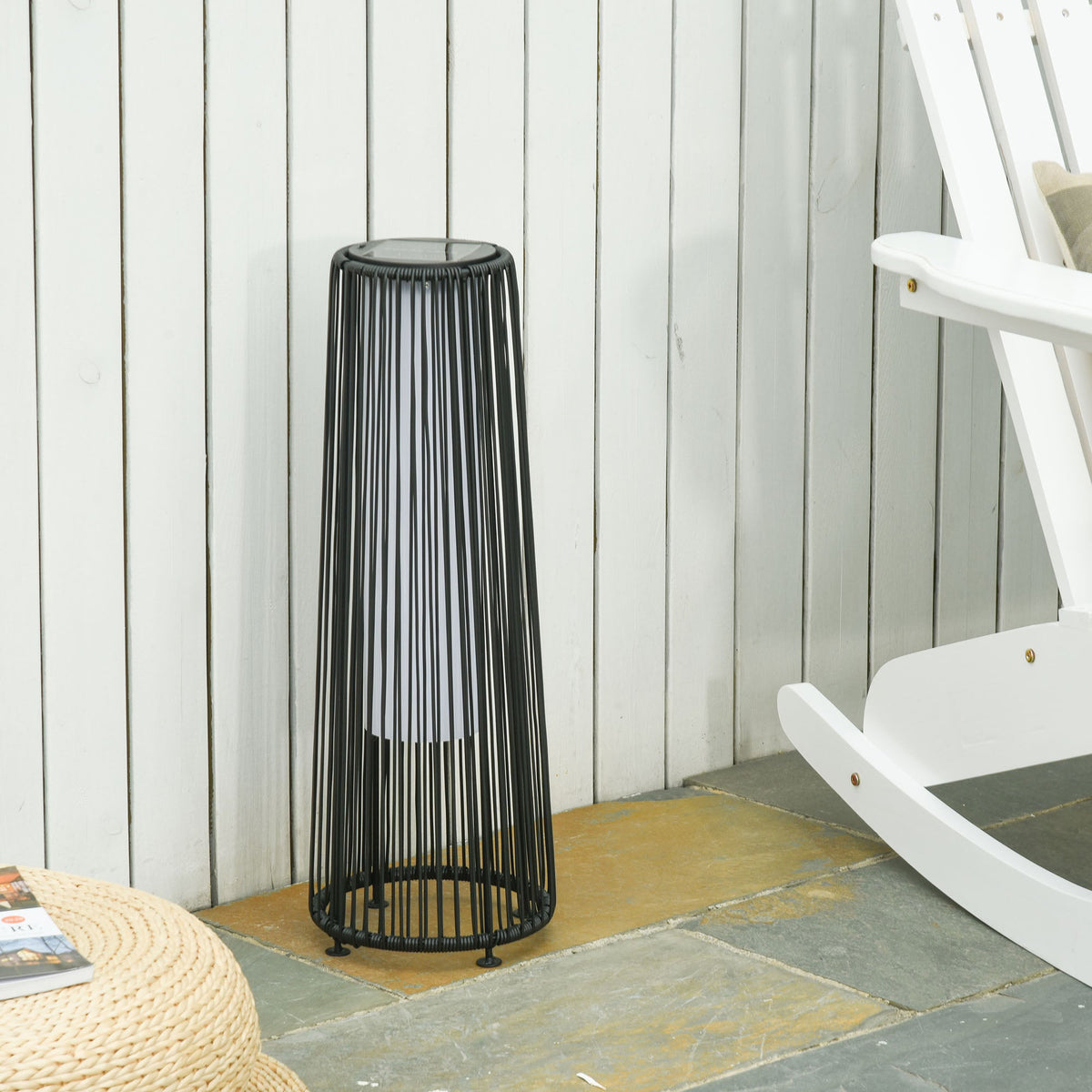 24" Wicker Solar Floor Lamp with Auto On/Off LED Lights, Black