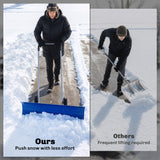 37-Inch Extra Wide Aluminum Snow Pusher with Wheels and Adjustable Handle, Blue
