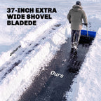 37-Inch Extra Wide Aluminum Snow Pusher with Wheels and Adjustable Handle, Blue