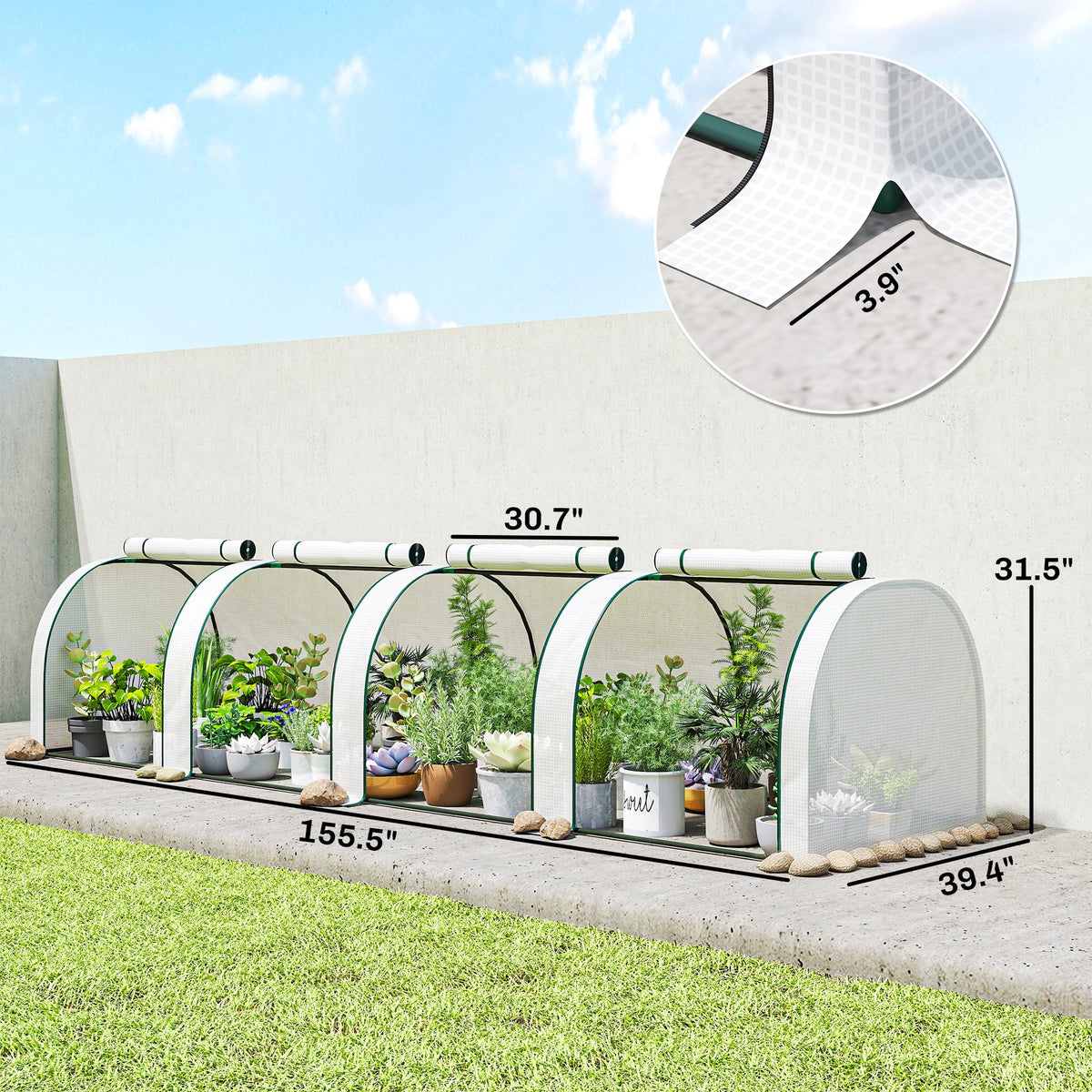 13' L x 3' W x 2.5' H Portable Tunnel Greenhouse, White