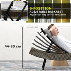 Rattan Sun Lounger with S-Shaped Seat and 5-Position Backrest, Light Grey