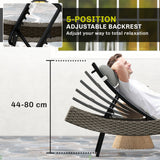 Rattan Sun Lounger with S-Shaped Seat and 5-Position Backrest, Light Grey