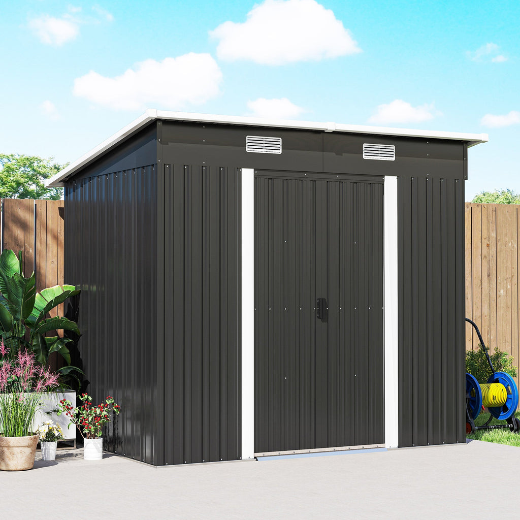 7' x 4' Outdoor Storage Shed with Lockable Double Doors, Black