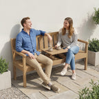 2-3 Seater Wooden Garden Loveseat with Liftable Table, Teak