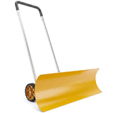 37" Extra-Wide Aluminum Snow Pusher with Wheels and Ergonomic Handle, Yellow