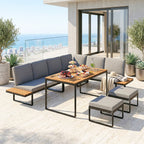 FlexNook 6-Piece Corner Sofa Set for 6-8, Aluminium Frame with Cushions, Grey