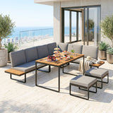 FlexNook 6-Piece Corner Sofa Set for 6-8, Aluminium Frame with Cushions, Grey