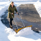 37" Extra-Wide Aluminum Snow Pusher with Wheels and Ergonomic Handle, Yellow